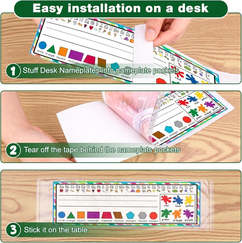 Meetory 36 PCS Upgraded Nameplate Pocket, 15.3'' x 4.5'' Self Adhesive Desk Nameplates Name Tag Pocket,No Residue Clear Plastic View Name Tag Sleeves for Classroom Desk, Office Supplies (15.3 x 4.5'') - Image 5